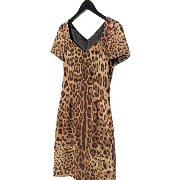 Dolce & Gabbana Brown Leopard Print Short Sleeves Silk Dress - Picture 2 of 6